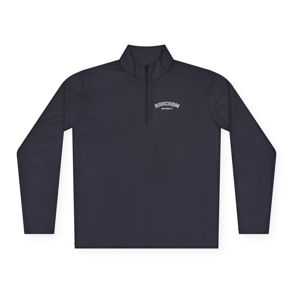 Sarcasm Club Quarter-Zip Pullover — Minimal Embroidered Chest Design