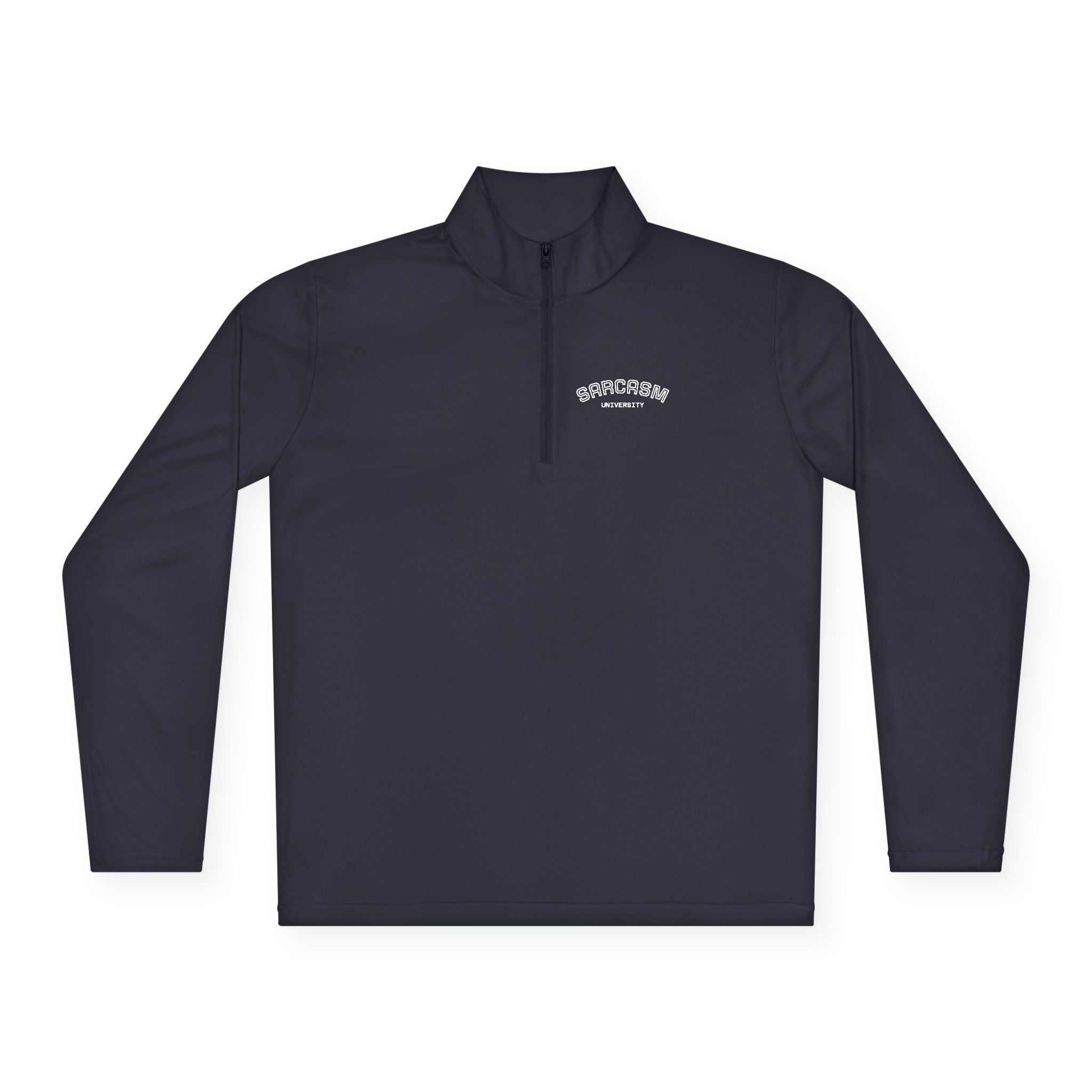 Sarcasm Club Quarter-Zip Pullover — Minimal Embroidered Chest Design