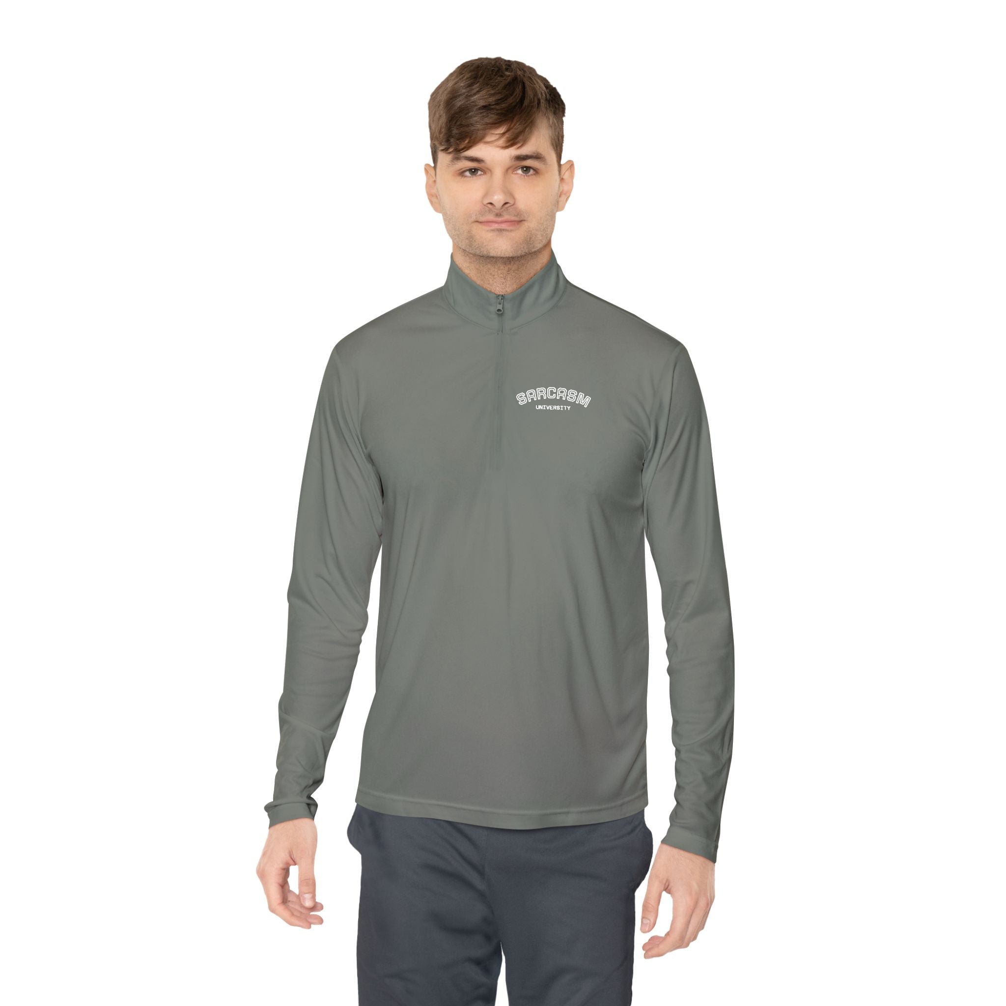 Sarcasm Club Quarter-Zip Pullover — Minimal Embroidered Chest Design