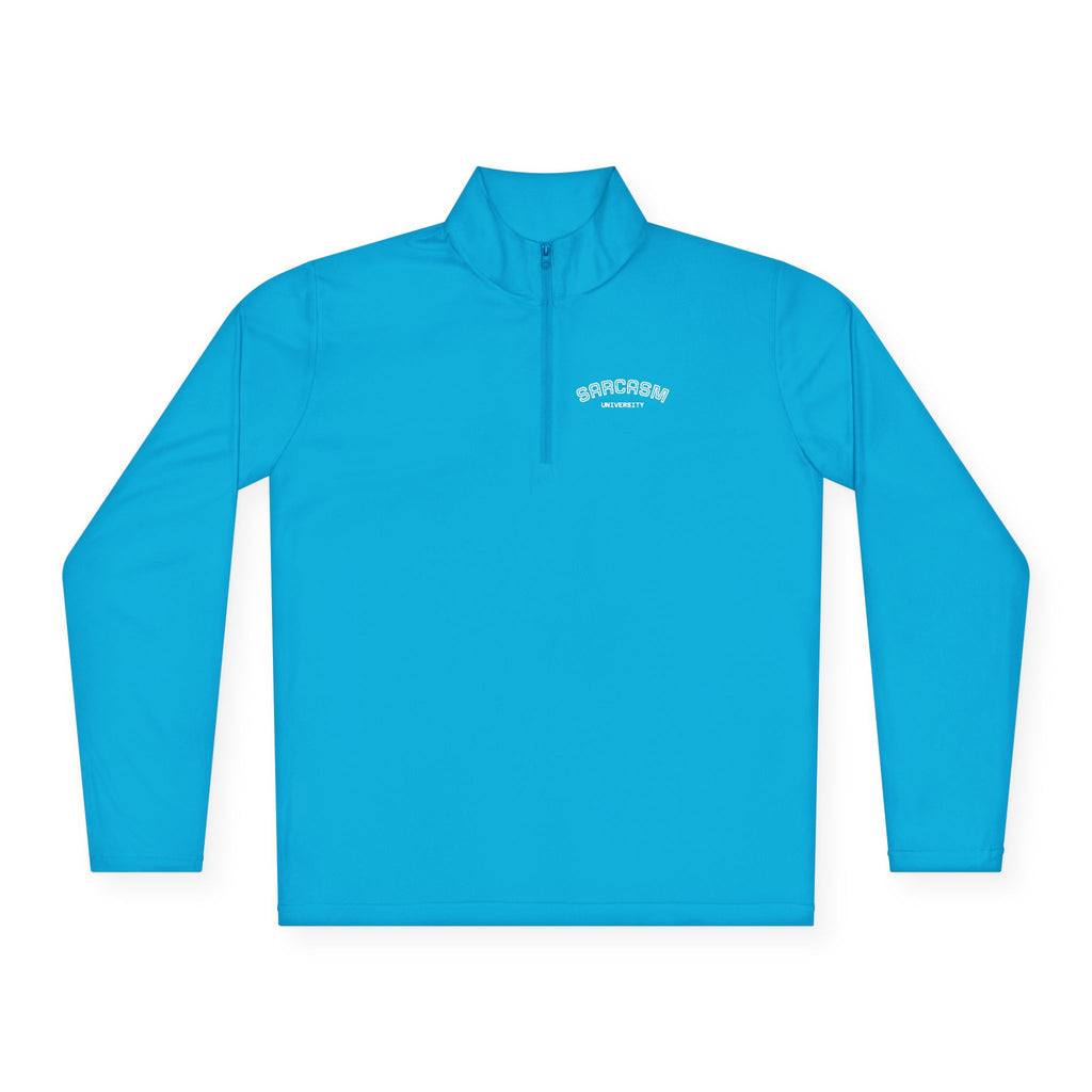 Sarcasm Club Quarter-Zip Pullover — Minimal Embroidered Chest Design