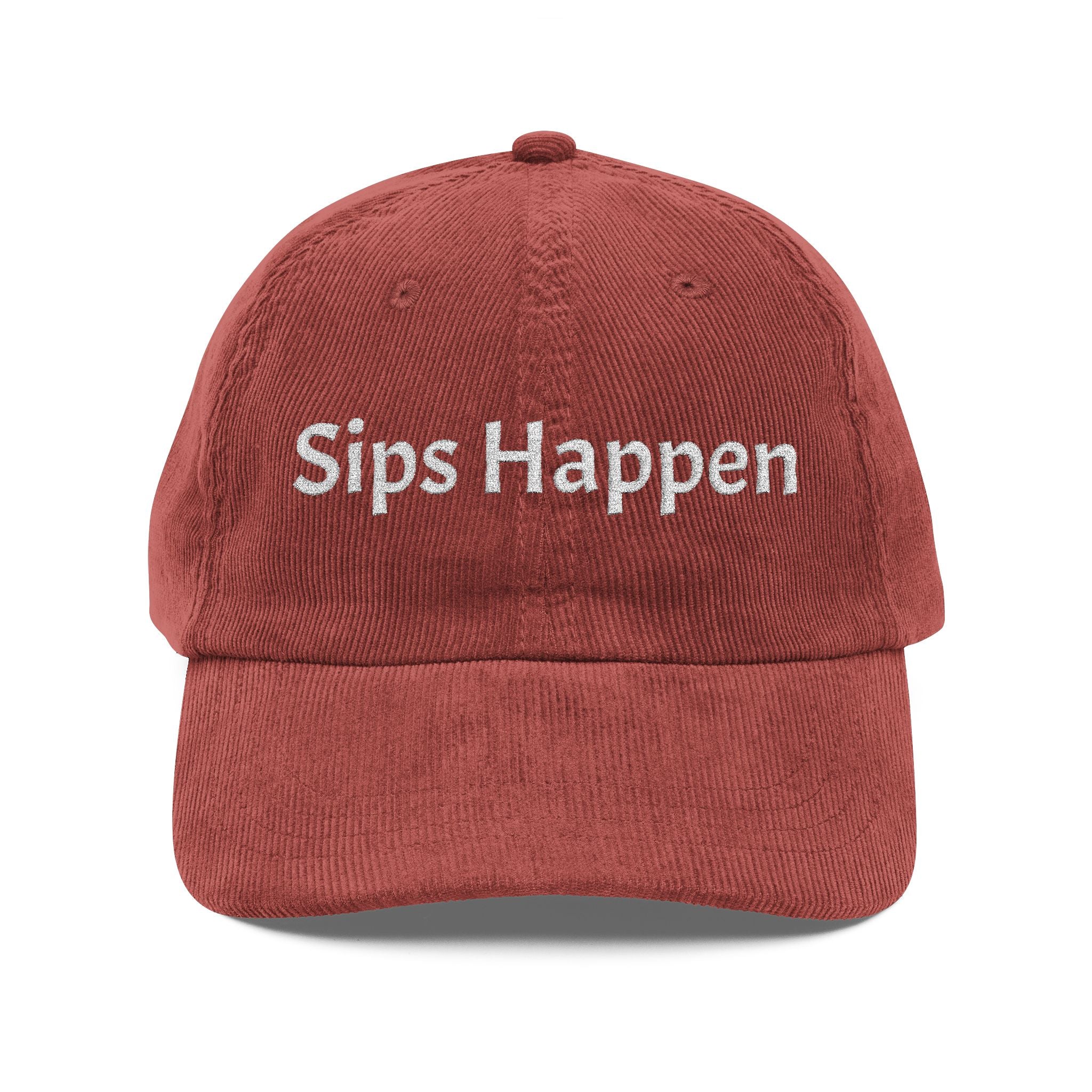 Sips Happen Embroidered Corduroy Cap — Vintage Wine & Coffee Dad Hat