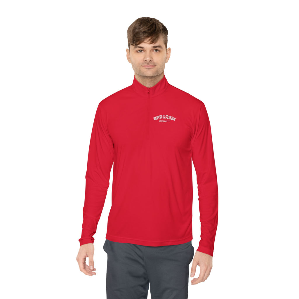Sarcasm Club Quarter-Zip Pullover — Minimal Embroidered Chest Design