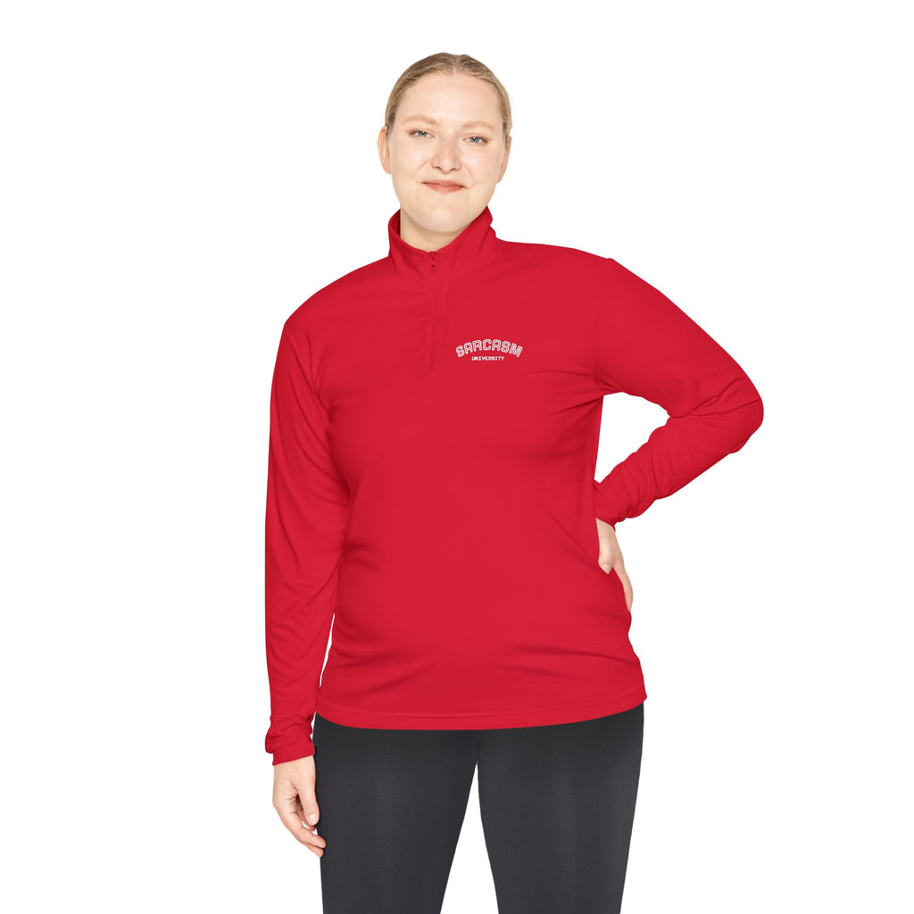 Sarcasm Club Quarter-Zip Pullover — Minimal Embroidered Chest Design
