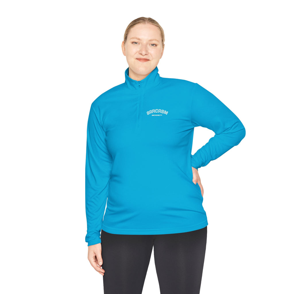Sarcasm Club Quarter-Zip Pullover — Minimal Embroidered Chest Design