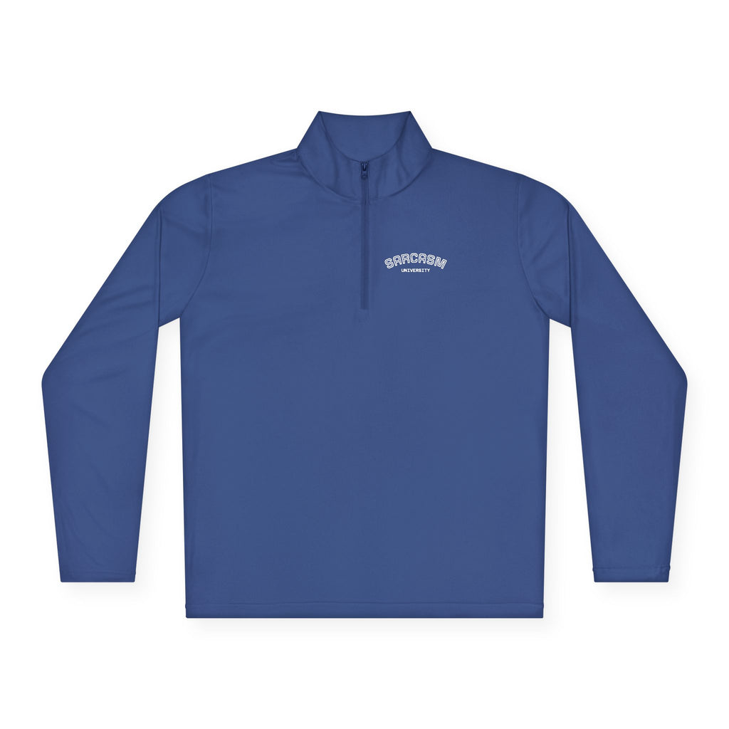 Sarcasm Club Quarter-Zip Pullover — Minimal Embroidered Chest Design