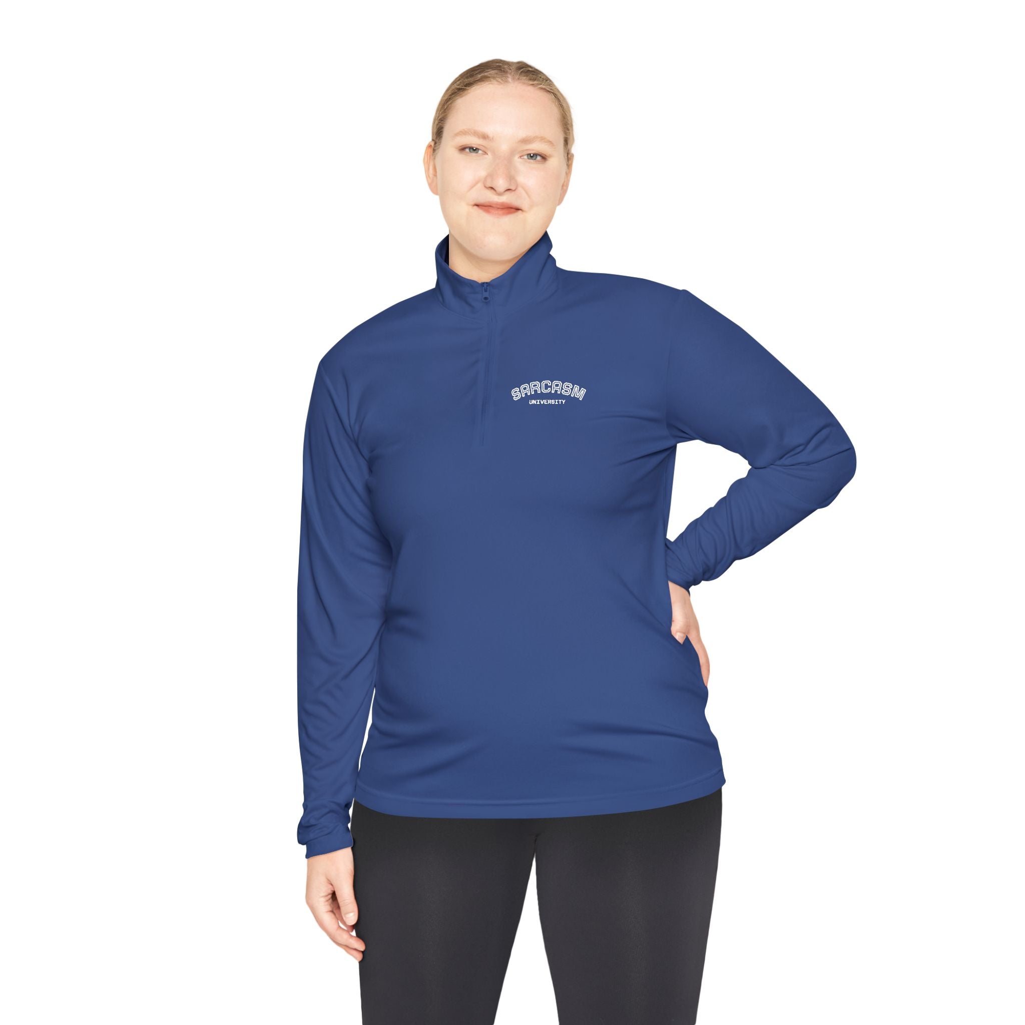 Sarcasm Club Quarter-Zip Pullover — Minimal Embroidered Chest Design