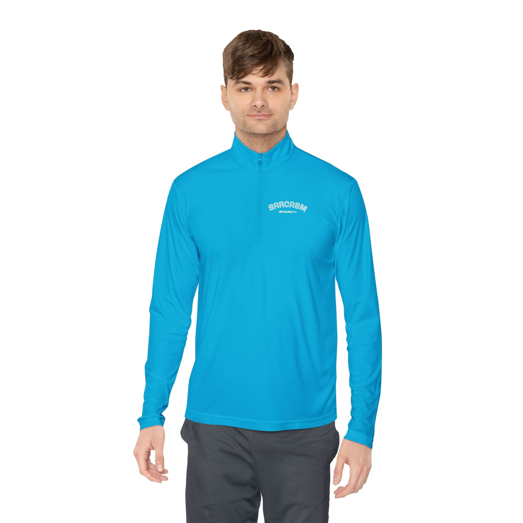 Sarcasm Club Quarter-Zip Pullover — Minimal Embroidered Chest Design