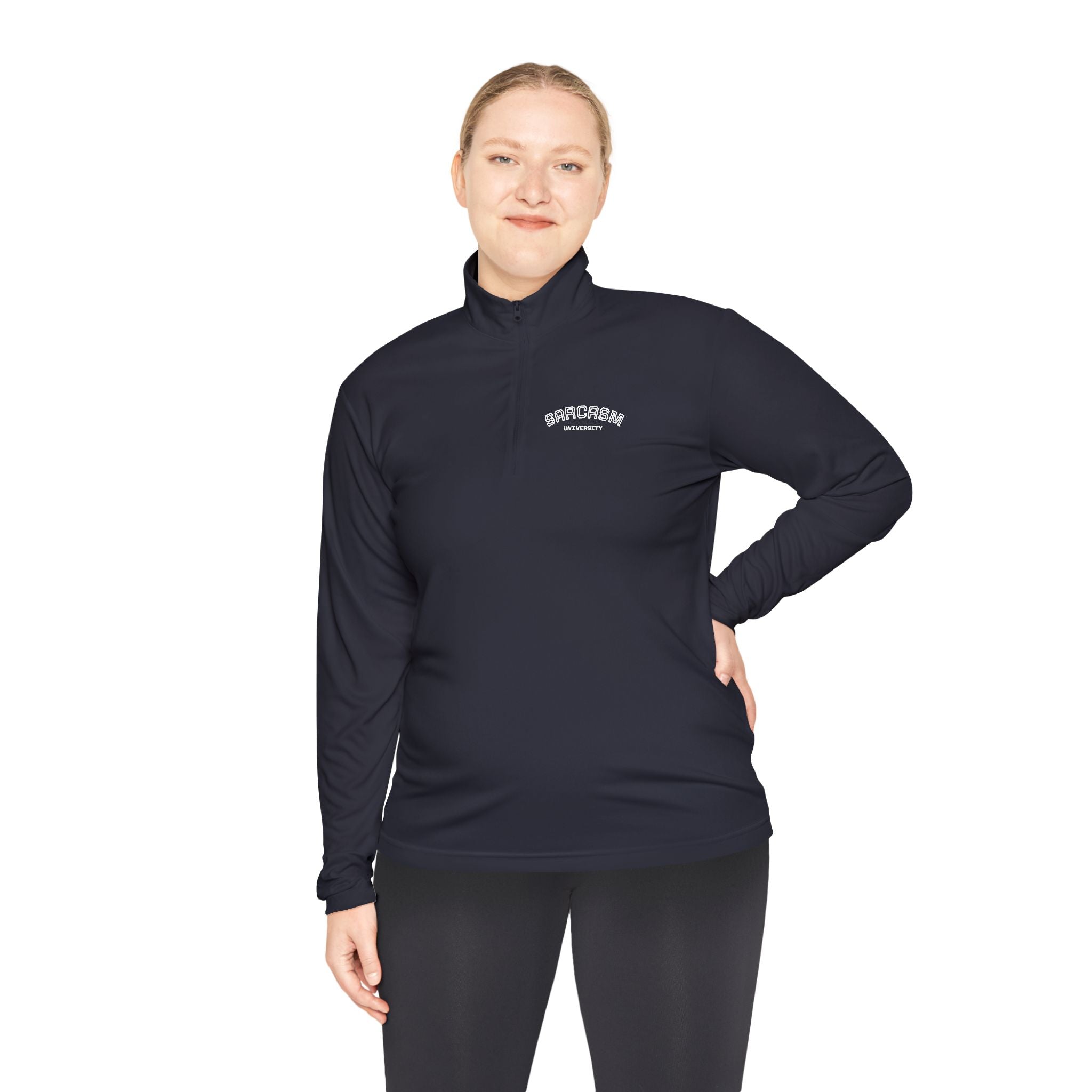 Sarcasm Club Quarter-Zip Pullover — Minimal Embroidered Chest Design