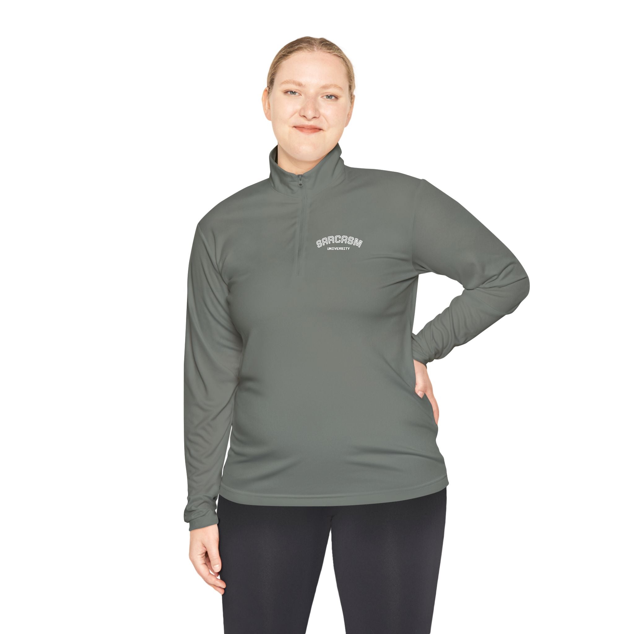 Sarcasm Club Quarter-Zip Pullover — Minimal Embroidered Chest Design