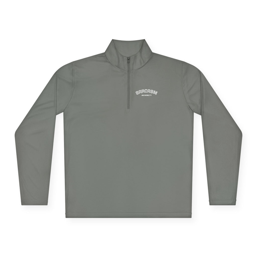 Sarcasm Club Quarter-Zip Pullover — Minimal Embroidered Chest Design