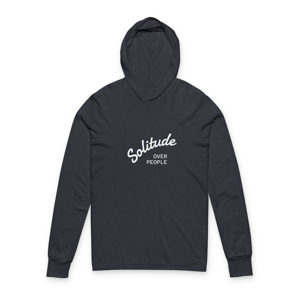 Solitude Hooded Long-Sleeve Tee — Minimal 'Solitude Over Crowds' Relaxed Hoodie Tee