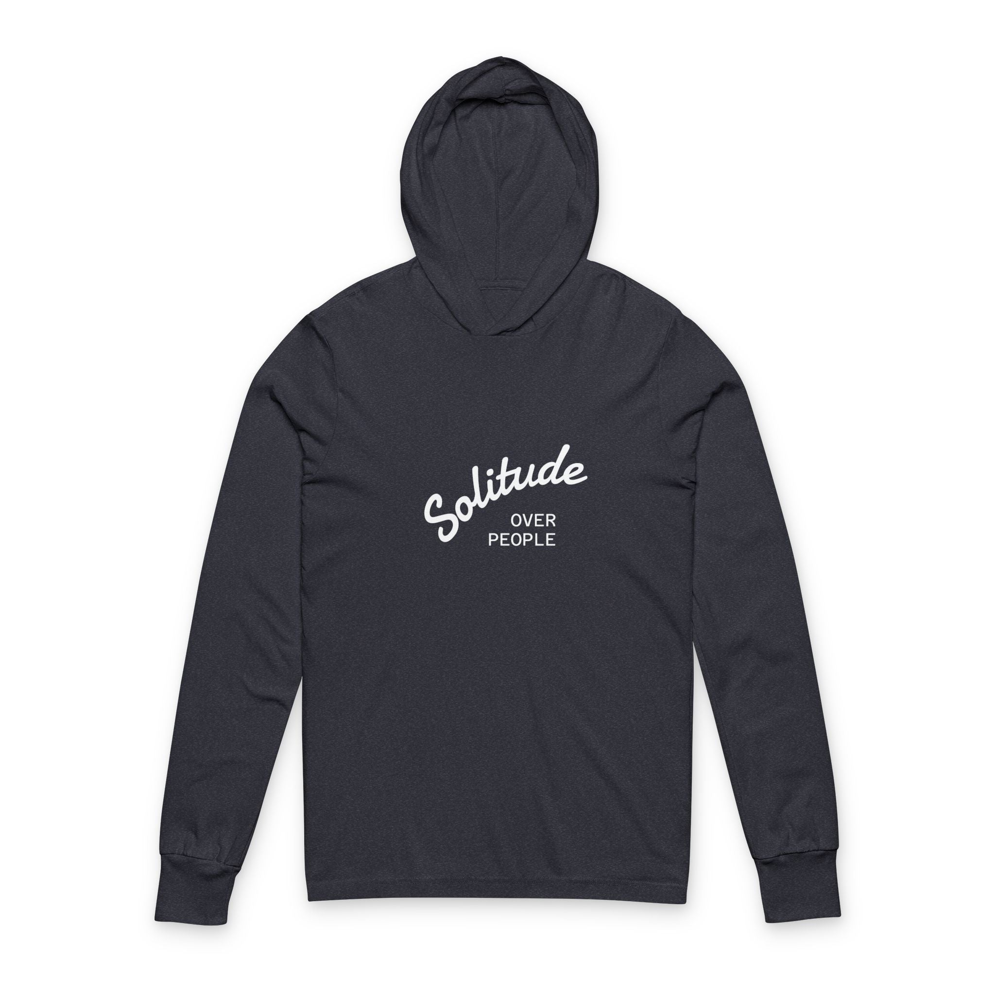 Solitude Hooded Long-Sleeve Tee — Minimal 'Solitude Over Crowds' Relaxed Hoodie Tee