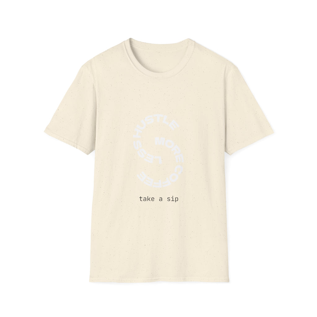 T-Shirt — “More Coffee Less Hustle” Minimalist Crew Tee