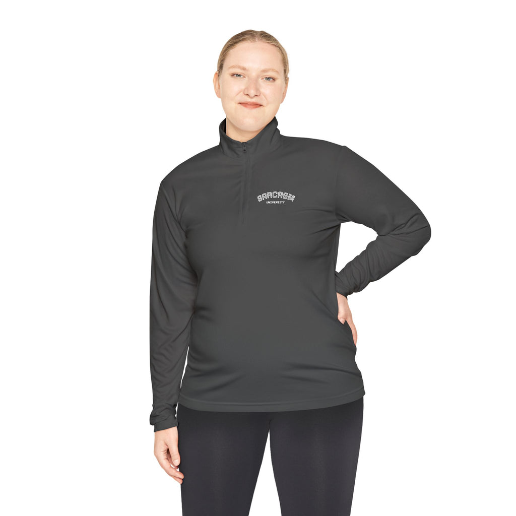 Sarcasm Club Quarter-Zip Pullover — Minimal Embroidered Chest Design