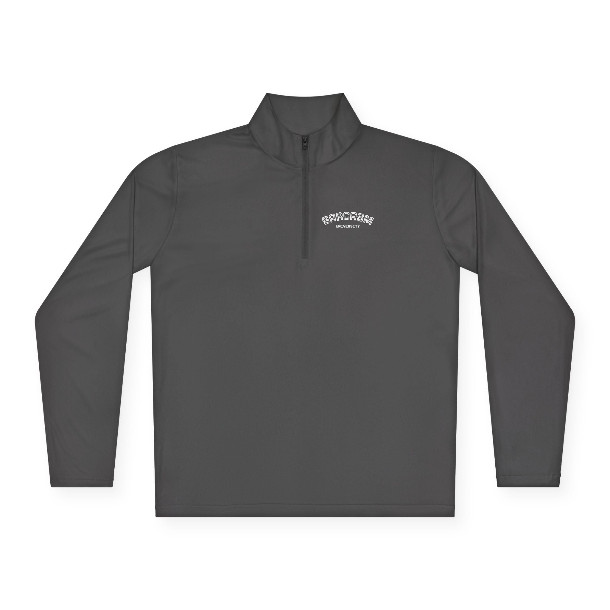 Sarcasm Club Quarter-Zip Pullover — Minimal Embroidered Chest Design