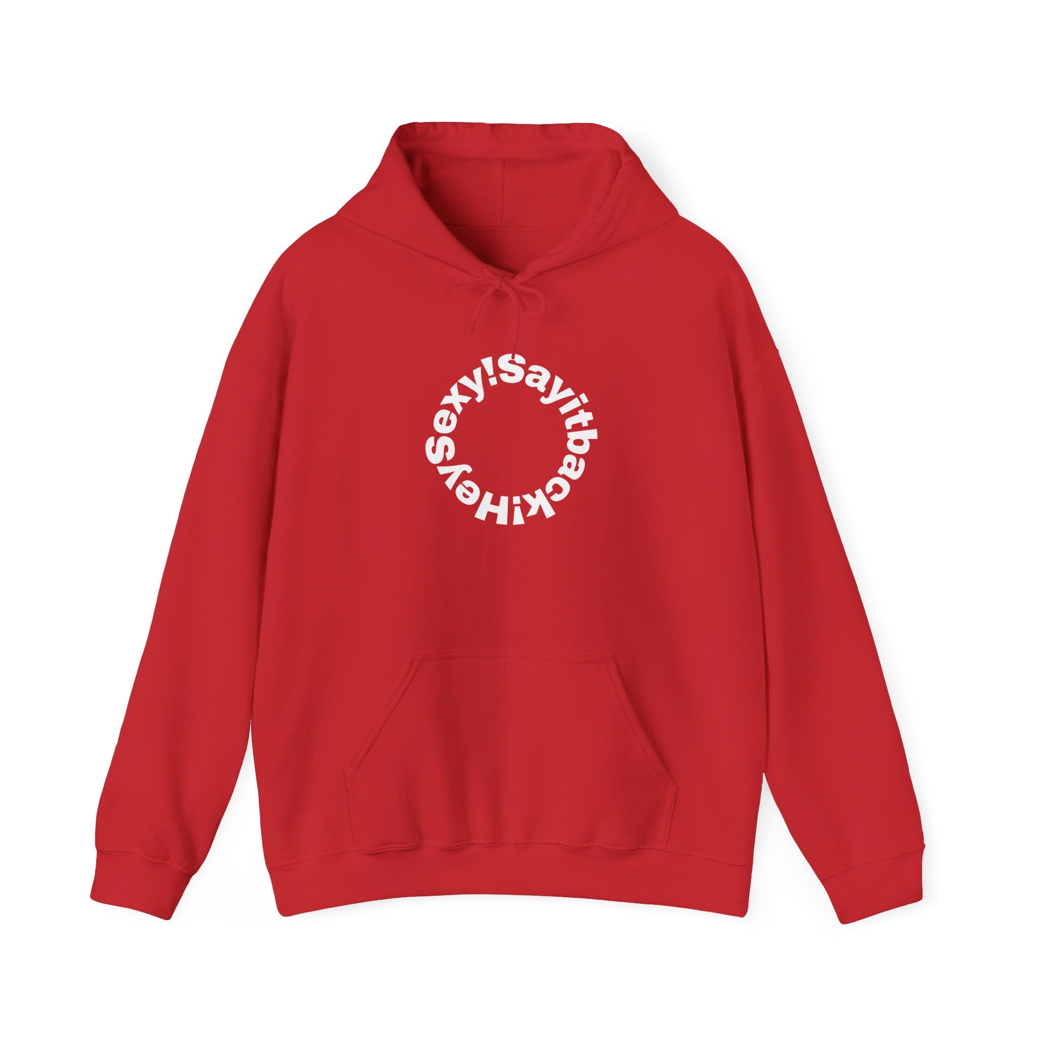 Hoodie "Say It Baby Sexy" Circular Text Graphic – Minimal White Pullover