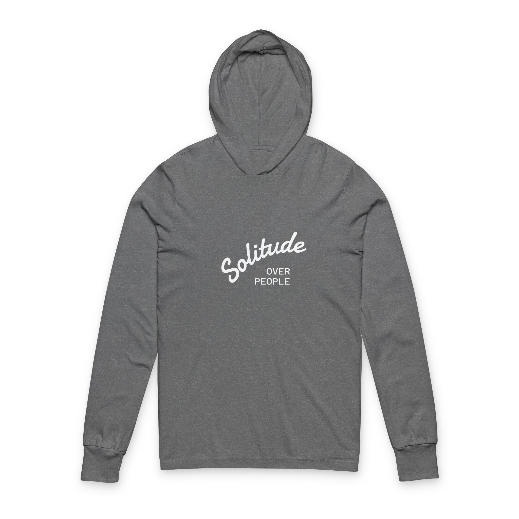 Solitude Hooded Long-Sleeve Tee — Minimal 'Solitude Over Crowds' Relaxed Hoodie Tee